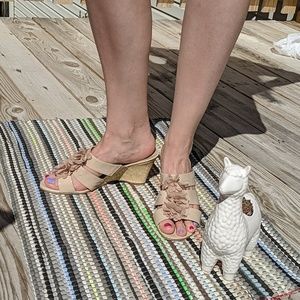 (BUY 2 FOR $10) Nude pink heels with flower decor